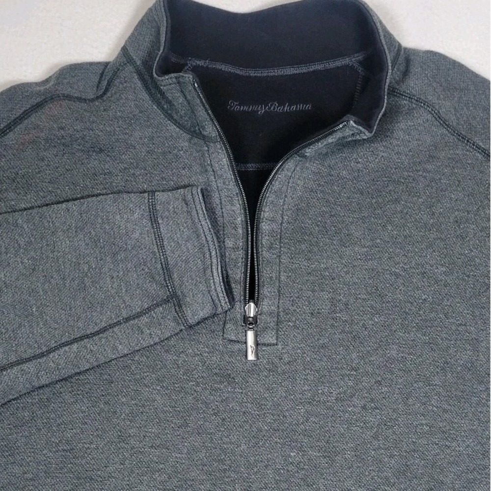 Tommy Bahama Flipview Reversible 1/4 Zip Sweater Mens XXL Black/Gray, Cotton Bld